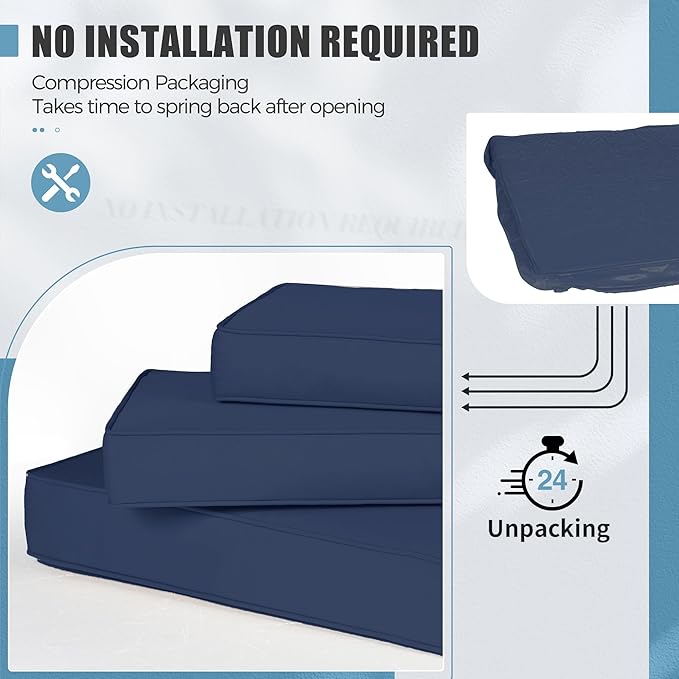 Betterland Outdoor Cushions for Patio Furniture, Replacement Patio Cushions for Outdoor Sectional, Water-Resistant and Spongy Cushions for Patio Sofa Sets, Dark Blue, 14 Pieces