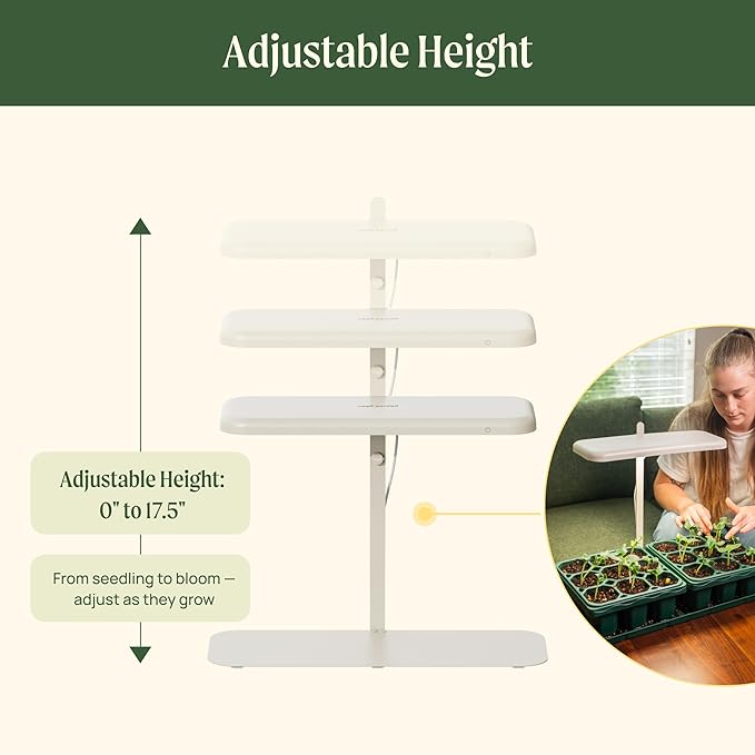 Vego garden Starter Grow Lights Stand for Indoor Plants, Full-Spectrum White Light LED Grow Light with Customized Adjustable Height for Microgreens