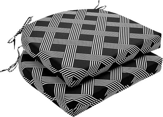 Wellsin Outdoor Chair Cushions for Patio Furniture - Patio Chair Cushions Set of 2 - Water Resistant Round Corner Outdoor Seat Cushions 17"X16"X2", Black Geometry
