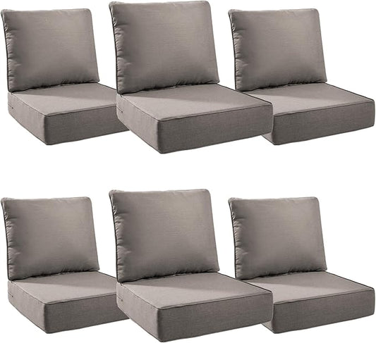 6" Thick Outdoor Cushions 24x24x6, 6-Set Deep Seat Patio Cushions with Removable Cover, Waterproof & Fade Resistant Replacement for Wicker Chair, Loveseat, Sofa - Grey