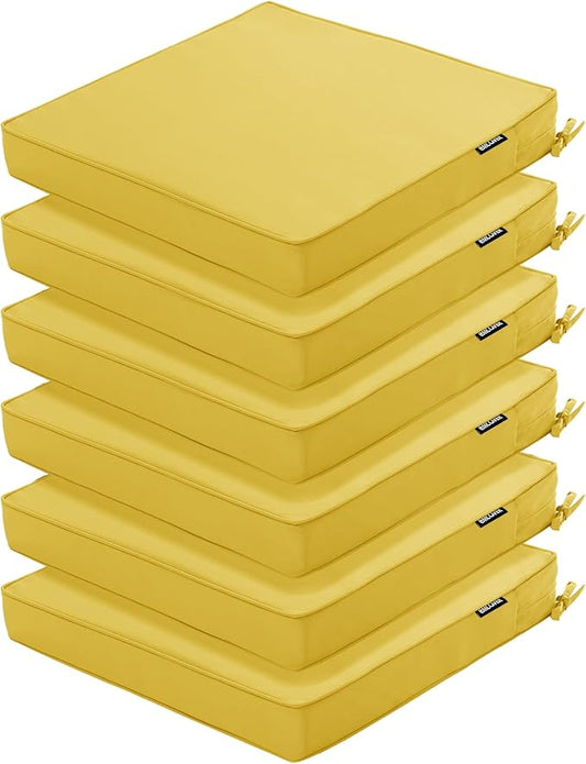 Outdoor Chair Cushions 16 x 17 Inch, Set of 6, Water Resistant Patio Chair Cushions with Tie Color Fastness Thick Outdoor Seat Cushion for Garden Lawn Patio Furniture Yellow