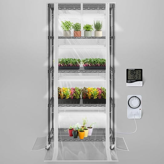 SOLIGT Indoor Greenhouse with Grow Lights - 5 Tier Plant Shelf & 8 x 2FT 6000K Full Spectrum Lights, Thick PVC Cover, Mesh Ventilation, Mini Small Greenhouse Cabinet for Seed Starting Seedlings Growth