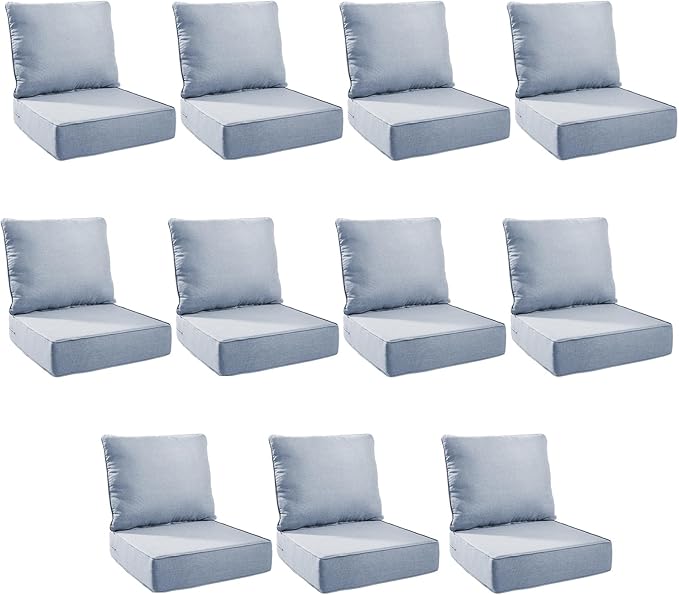 Outdoor Cushion Set for Furniture Patio Furniture, UV Resistant, Water Resistant - 6 Inch Thick Foam Garden Cushions – 22x24 Inch Patio Seat Covers for Chair/Sofa/Couch | Baby Blue | 11-Pack |