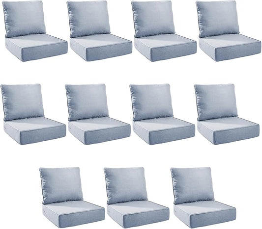Outdoor Cushion Set for Furniture Patio Furniture, UV Resistant, Water Resistant - 6 Inch Thick Foam Garden Cushions – 22x24 Inch Patio Seat Covers for Chair/Sofa/Couch | Baby Blue | 11-Pack |