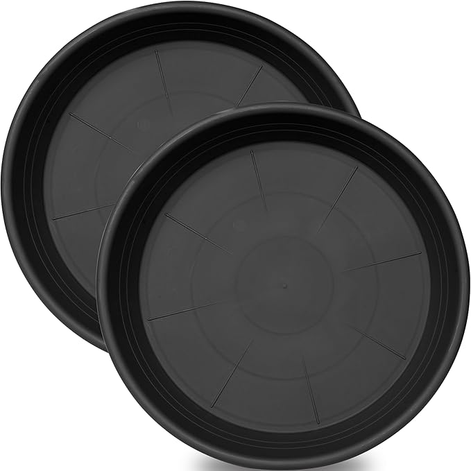 2 Pack of 22 inch Extra Large Plant Saucer, Extra-Deep 3.4" Plant Tray, Bird Bath Bowls for Garden, Plastic Pot Trays for Indoors Outdoors, Water Catcher for Gallon Grow Bags 19-22" (22", Black)