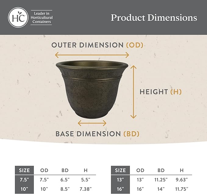 The HC Companies Sierra Round Self-Watering Pot - Lightweight Plastic Planter for Herbs & More - Durable Plant Pots for Indoor Plants & Outdoor Plants (13” Arizona Sand, Pack of 1)