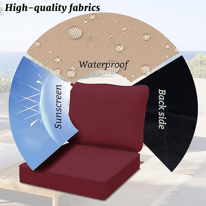 Outdoor Sectional Cushions Replacement Set, 26x26in Patio Furniture Cushions, 14 Pieces Waterproof Outdoor Couch Cushion for 6 Seat Wicker Conversation (Burgundy)