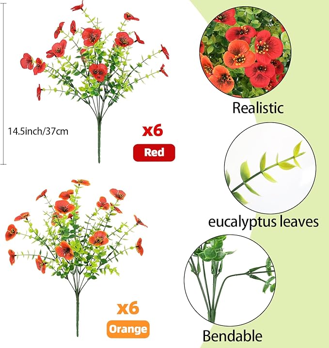 MACTING Fall Artificial Flowers for Outdoors 12 Bundles Fake Pansies UV Resistant Outdoor Faux Plants Plastic Greenery Shrubs for Planters Garden Patio Porch Balcony Outside Autumn Thanksgiving Decor