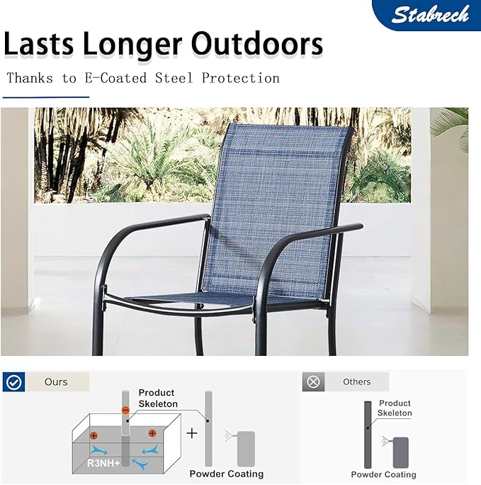 Outdoor Patio Dining Chairs Set of 6, Lightweight Stackable Patio Chairs with Curved Armrests & Wide Seat, Heavy Duty 300 lbs Capacity, Garden Chairs for Backyard, Deck, Poolside, Blue