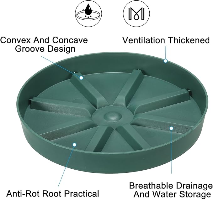 PATIKIL 7.5 Inch Plant Saucers Tray, 2Pcs Durable Plastic Round Flower Pot Drip Tray Thicker Anti-Rot Root for Indoors Outdoors Home Garden, Green