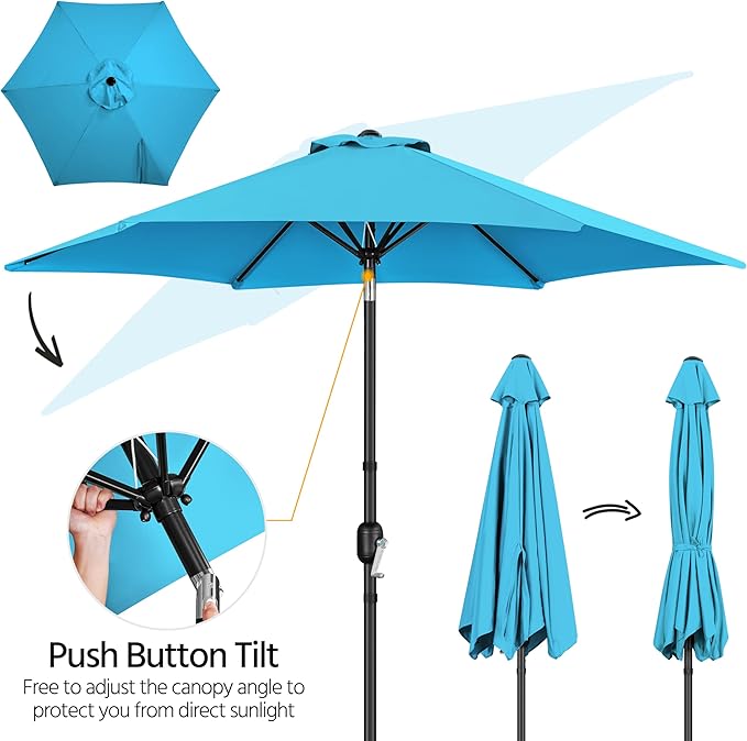 Yaheetech Patio Umbrella, 9FT Outdoor Table Market Umbrella with Push Button Tilt and Crank, Yard Sun Shade with Sturdy Ribs for Garden, Deck, Backyard, Pool