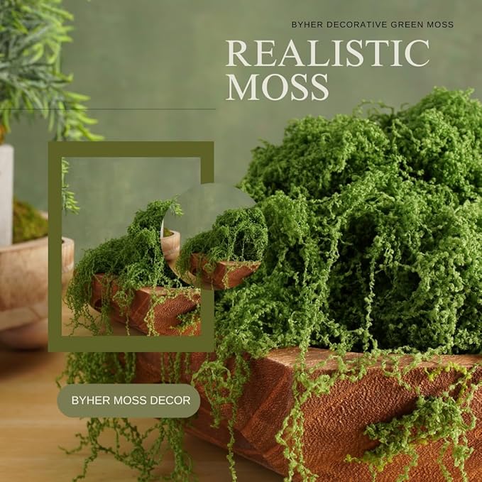 BYHER Fake Moss for Crafts – 3.5OZ Fluffy Cloudlike Artificial Moss for Potted Plant Indoor & Fairy Gardens – Realistic Green Moss Alternative for Terrariums, Dioramas, Model Scenes (Dark Green)