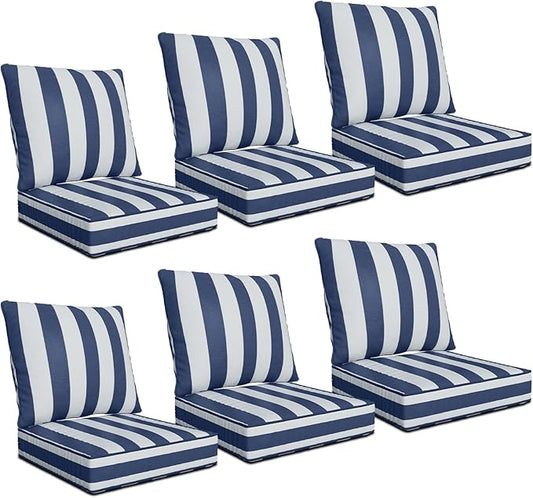 24" x 24" x 6" Outdoor Deep Seat Cushions Set - 6 Set Waterproof & Fade Resistant Patio Furniture Replacement Cushions, Non-Slip Outdoor Cushions Fit Loveseats, Couches, Chairs, and Sofas