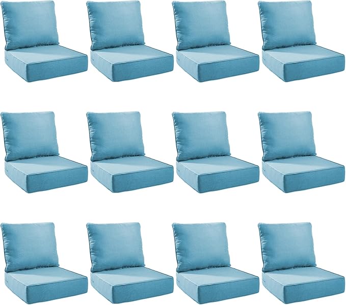 Outdoor Cushion Set for Furniture Patio Furniture, UV Resistant, Water Resistant - 6 Inch Thick Foam Garden Cushions– 24x24 Inch Patio Seat Covers for Chair/Sofa/Couch | Light Blue | 12-Pack |