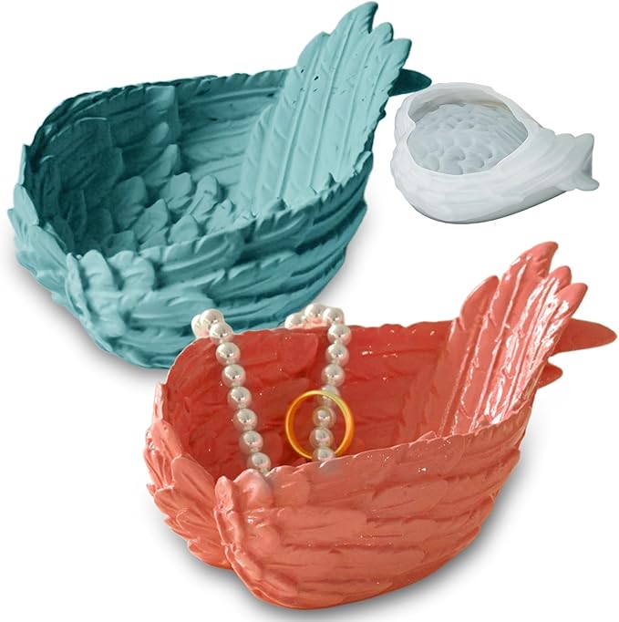 Wing Shape Storage Container Silicone Mold, 3D Feather Candle Vessels Jewelry Holder Resin Concrete Molds, Creative Trinket Jar Display Planter Pot Molds for Epoxy Casting Art Craft Decor