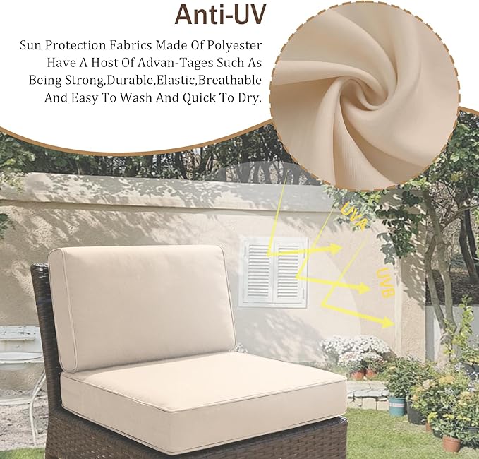 14 Pcs Outdoor Replacement Cushions for Patio Furniture, All Weather Water Resistant Cushion for 6 Seat Rattan Wicker Sectional Patio Conversation Sets and Couch (Khaki)