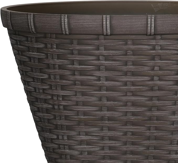 Wicker-Textured Resin Planter, 16" Floor-Standing Pot for Indoor & Outdoor Plants,Brown
