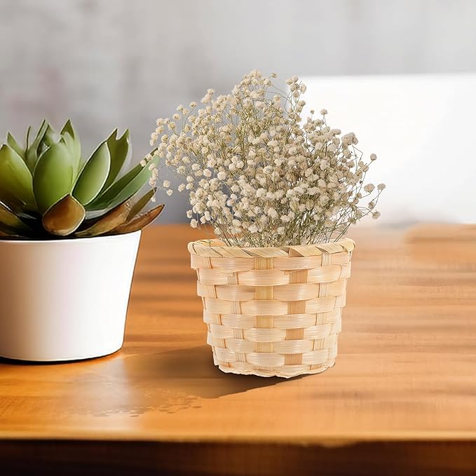 Kisangel 12Pcs Mini Woven Basket Miniature Flower Basket Dollhouse Picnic Tiny Party Favor Container Farmhouse Decor for Fairy Garden Accessory