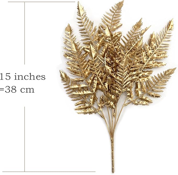 CATTREE Christmas Artificial Plants Decoration, Plastic Golden Shrubs Plant Simulation Boston Leaves Fake Fern Grass for Wedding Party Indoor DIY Home Office Table Centerpieces Decor - Gold 2 Pack