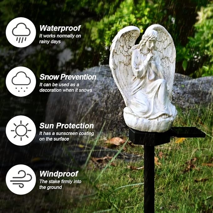 Guardian Angel Garden Decor Solar Light Outdoor Yard Statues Outside Decorative Mom Dad Grave Decorations for Cemetery Mother Memorial Gifts Lighted Figurines Christmas