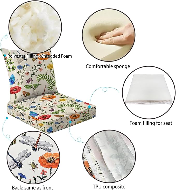 All Smiles Outdoor Chair Cushions for Patio Furniture Set of 24X24 Inch Deep Seat Waterproof Resistant with Removable Cover Garden Flowers Farmhouse Decorative Cushions for Seat Yard Garden Deck