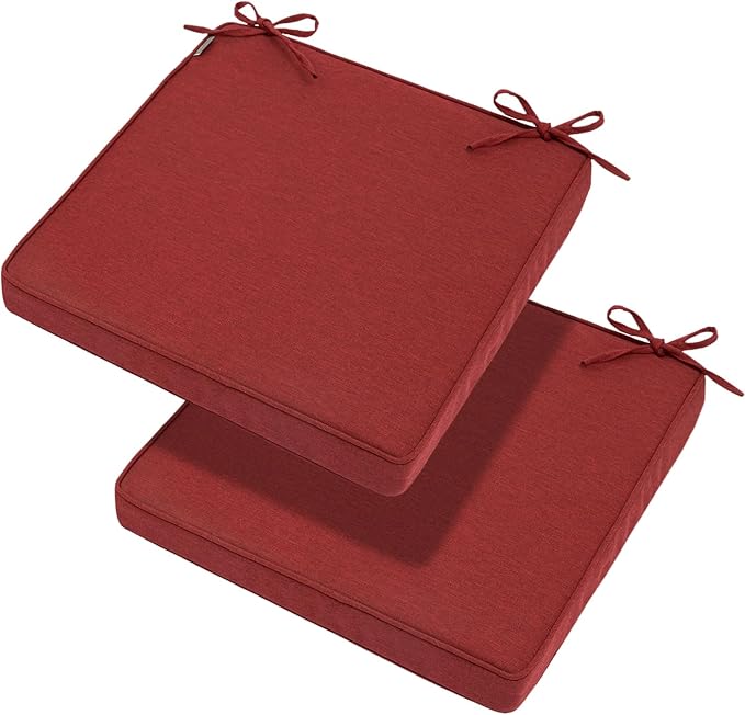 Magpie Fabrics Indoor Outdoor Waterproof Square Chair Cushion, 18" x 18" x 2.5", 2 Pack, Water Resistant Seat Cushions, for Patio Garden Office, Dark Red