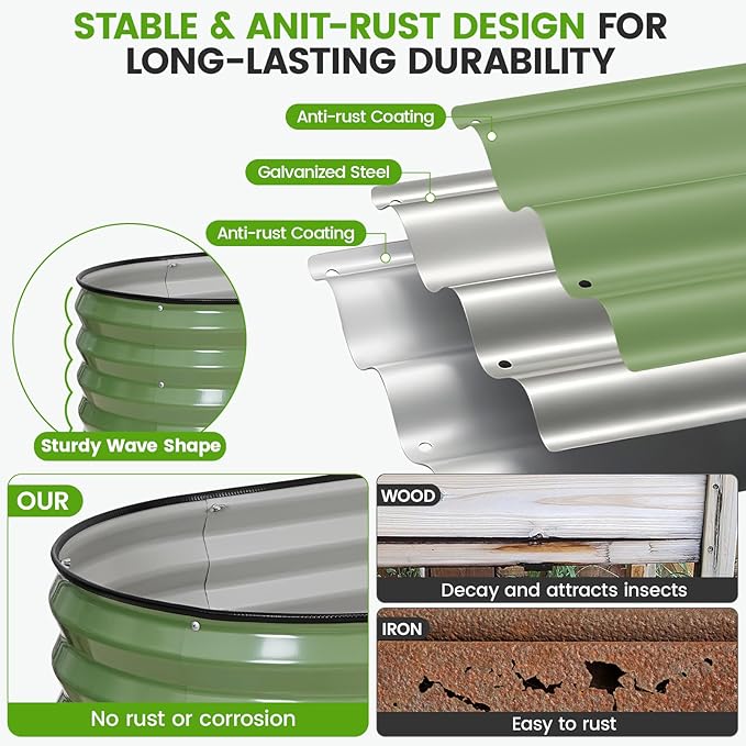 Galvanized Raised Garden Bed Outdoor |17'' Tall Planter Box Outdoor for Deep Root Plants | 2Pcs Raised Bed Kit for Gardening with Rubber Strip for Vegetables Flowers Fruits (Olive Green, 4x2x1.4FT)