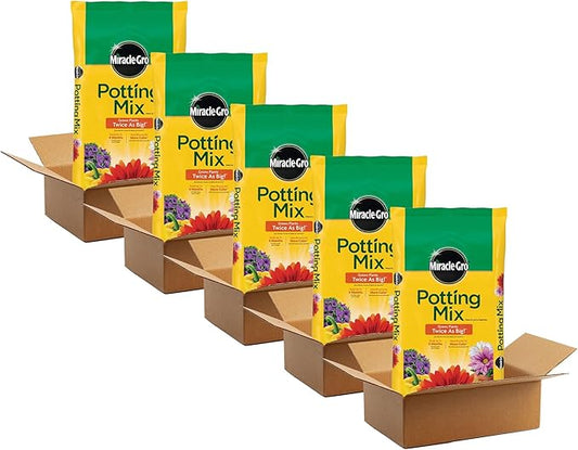Miracle-Gro 5 Pack Potting Soil Mix for Container Plants, Flowers, Vegetables, Shrubs, Annuals, and Perennials, Feeds for Up to 6 Months, 2 Cu Ft