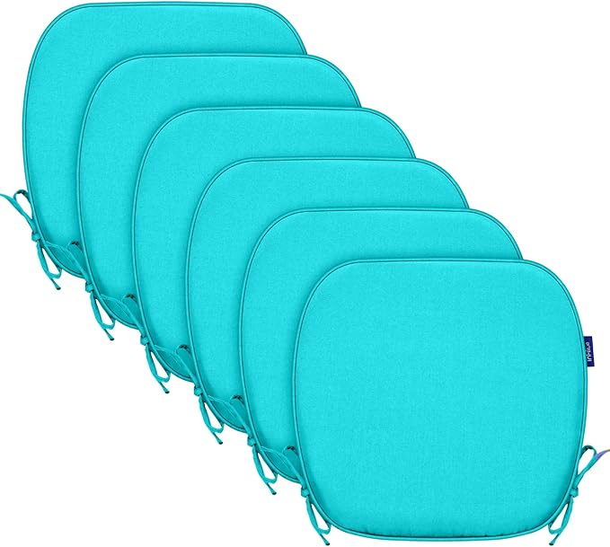 SleepMan Outdoor 17"x16" Chair Cushions with Ties Set of 6, Water Resistant All Weather U-Shape Seat Pads for Patio Garden Furniture Indoor Fade Resistant Patio Cushions (Peacock Green)