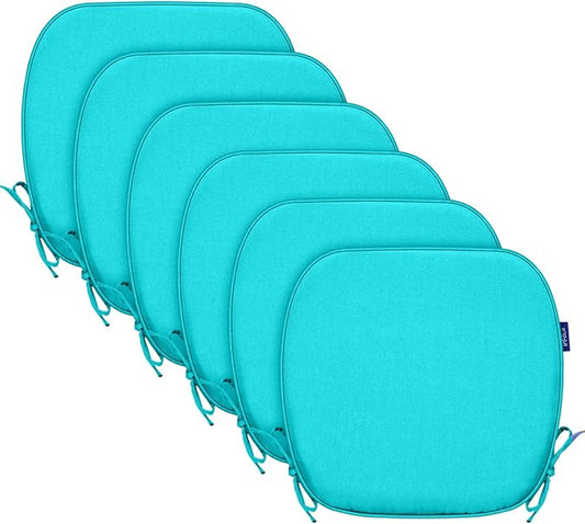 SleepMan Outdoor 17"x16" Chair Cushions with Ties Set of 6, Water Resistant All Weather U-Shape Seat Pads for Patio Garden Furniture Indoor Fade Resistant Patio Cushions (Peacock Green)