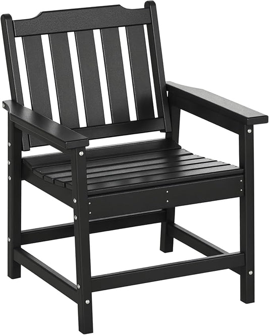 Outsunny All-Weather Patio Chair, HDPE Patio Dining Chair, Heavy Duty Wood-Like Outdoor Furniture for Garden, Backyard, Deck, Porch, Lawn, Black
