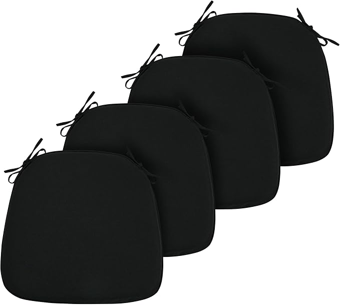 FUNHOME 17"x16"x2" Outdoor Chair Cushions Set of 4, Water Resistant Patio Chair Pads with Ties, Seat Cushions for Home Garden Furniture Decoration-Black