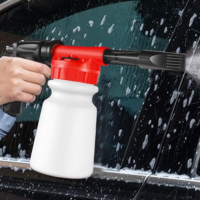 Foam Cannon - 1L Handheld Pressurized Sprayer, Garden Foaming Sprayer, Soap Washer Tool | Car Cleaning Hose Attachment, Automobile Detailing Accessory, Use for Home Driveway Garage Washing
