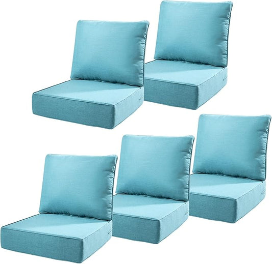 6" Thick Outdoor Cushions 22x24x6, 5-Set Deep Seat Patio Cushions with Removable Cover, Waterproof & Fade Resistant Replacement for Wicker Chair, Loveseat, Sofa - Teal