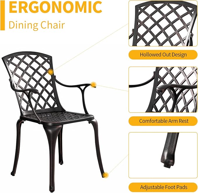 2 Piece Cast Aluminum Patio Chairs, All-Weather Bistro Chairs Set of 2, Outdoor Metal Dining Chairs with Armrests for Outside Garden, Deck, Bronze