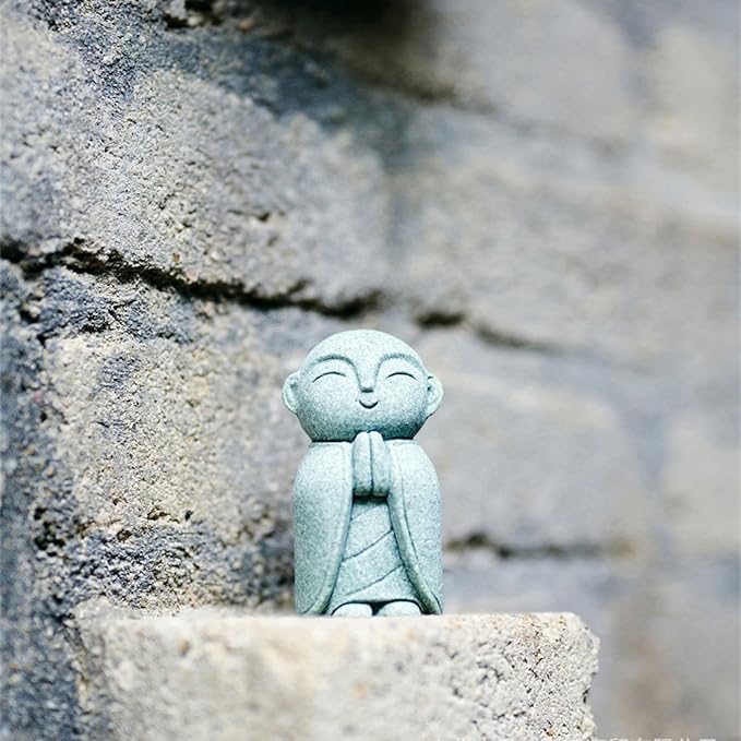 OwMell Japanese Jizo Monk Statue, Buddha Jizo Figurine Memorial Aquarium Statue Ornament - Namaste