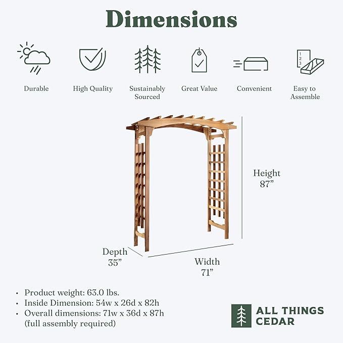 All Things Cedar 6-Foot Pagoda Arbor Garden Arch Trellis for Climbing Plants, Transform Garden or Patio Spaces, Made from Premium Western Red Cedar