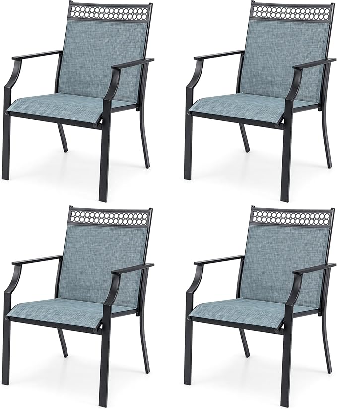 Giantex Patio Chairs Set of 4, Outdoor Chairs with All Weather Fabric, High Backrest, Armrests, Heavy Duty Metal Armchair, Outside Dining Chairs for Porch Lawn Garden Yard Pool