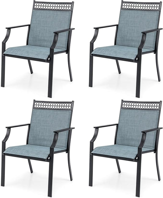 Giantex Patio Chairs Set of 4, Outdoor Chairs with All Weather Fabric, High Backrest, Armrests, Heavy Duty Metal Armchair, Outside Dining Chairs for Porch Lawn Garden Yard Pool