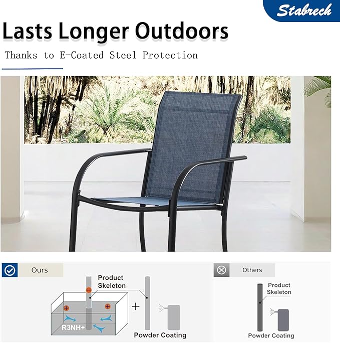 Outdoor Patio Dining Chairs Set of 6, Lightweight Stackable Patio Chairs with Curved Armrests & Wide Seat, Heavy Duty 300 lbs Capacity, Garden Chairs for Backyard, Deck, Poolside, Dark Blue