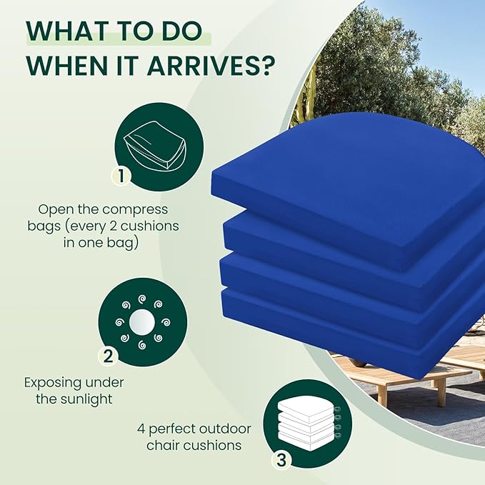 HARBOREST Outdoor Chair Cushions Set of 4, Water Resistant Patio Chair Cushions with Ties, Outdoor Seat Cushions for Patio Furniture, 17"x16"x2", Royal Blue