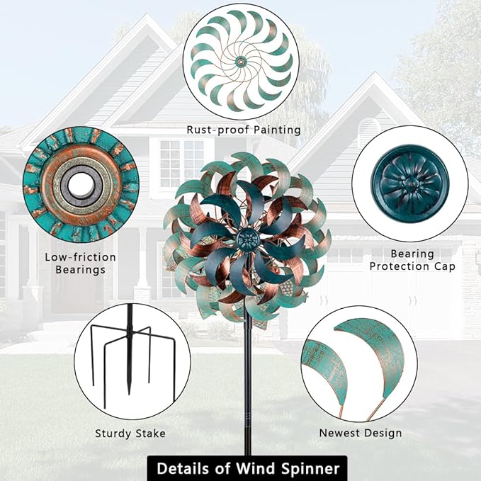 Stargarden Wind Spinners for Yard and Garden,Metal Wind Sculptures & Spinners, 6 Layers Windmill with Sturdy Stakes, Metal Yard Art Decoration