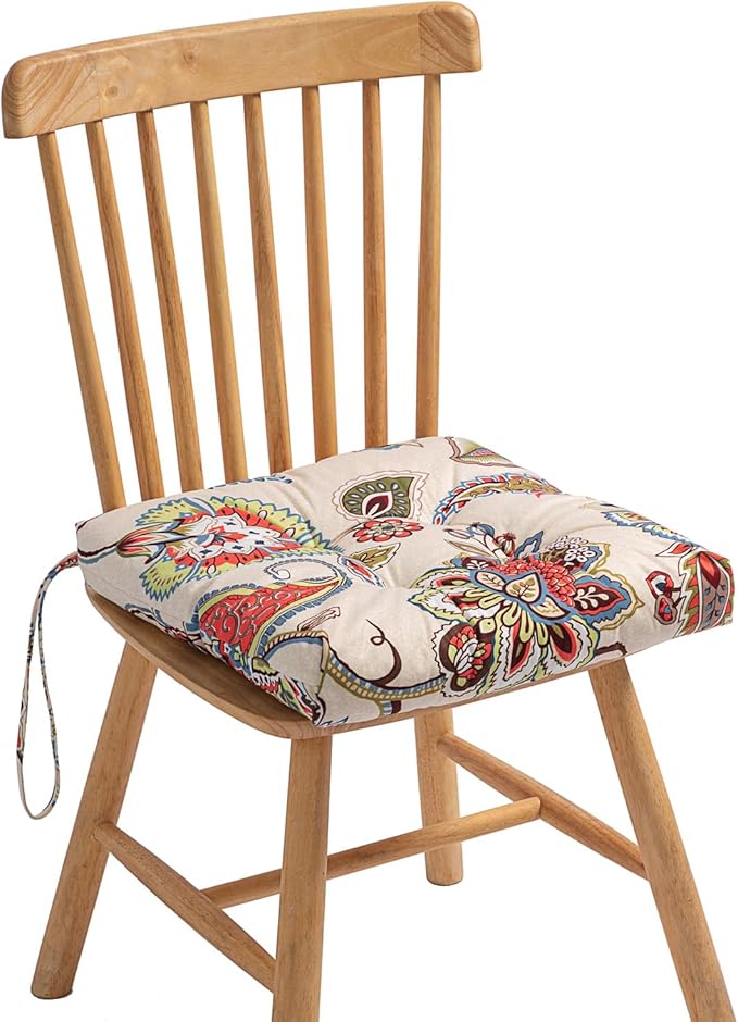 2-Pack Outdoor/Indoor Wicker Patio Seat Cushion Pad with Ties - Dining Chair Cushion, 17" x 17" (Khaki Floral)
