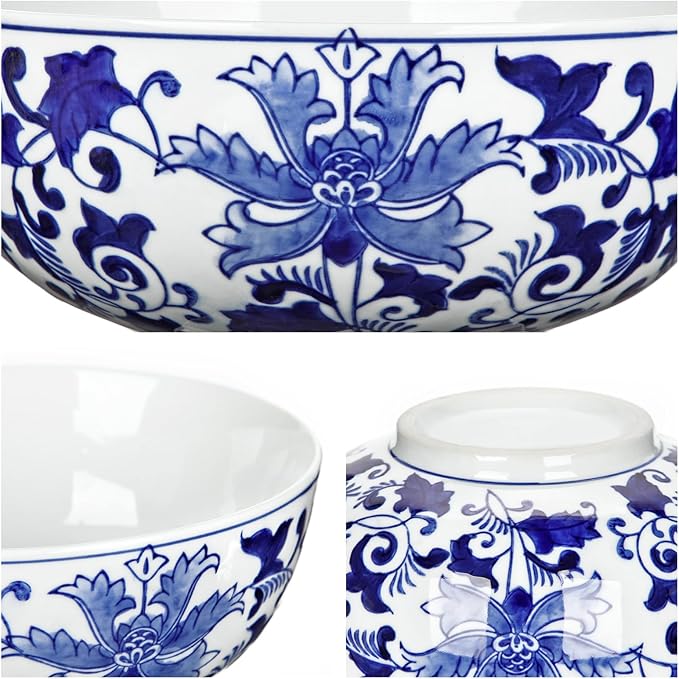 Hollyone Blue and White Vase Porcelain Planters 7 Inch Garden Bowl Modern Ceramic Pots Classic Chinese Floral Vase for Indoor Outdoor Succulents Bonsai Fairy Gardens Herbs