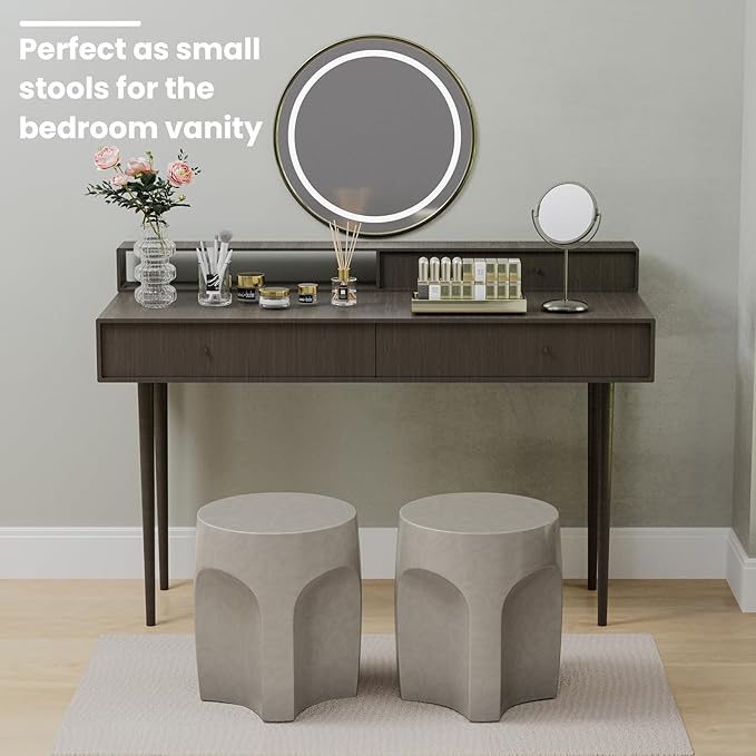 SUNBURY Outdoor Side Tables for Patio Set of 2, Concrete Accent End Table, Indoor Small Round Patio End Table, Garden Stools for Yard, Arch Shape Cement Color