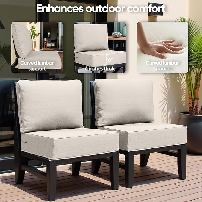 Outdoor Cushion Set for Furniture patio furniture,UV Resistant,Waterproof outdoor cushion set - 6 Inch thick foam garden cushions– 24x24 Inch Patio Seat Covers for Chair/Sofa/Couch | Beige | 2-pack |