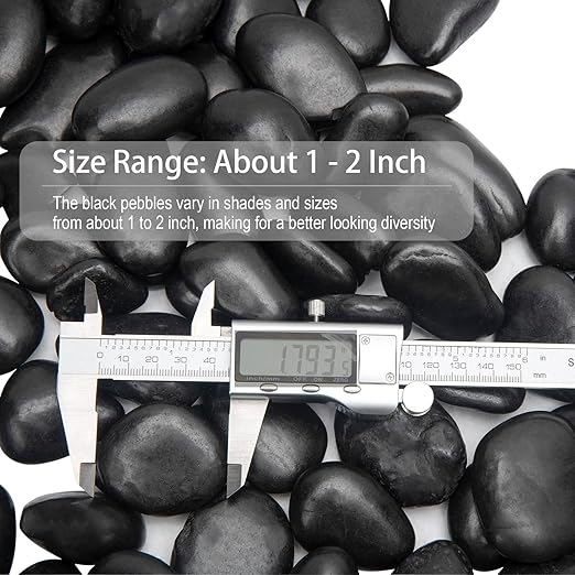 Black River Rocks - Large Polished Black Pebbles for Plants & Garden Decorative Stones, 1-2 Inch, 15 Pound
