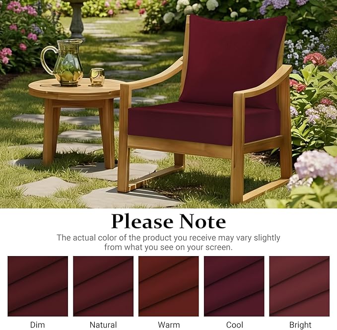 downluxe 24x24 Outdoor Chair Cushions, Waterproof Fade Resistant Patio Furniture Cushions with Handle & Removable Cover, Deep Seat Outdoor Cushions for Sofa, Couch and Patio Chairs, Burgundy