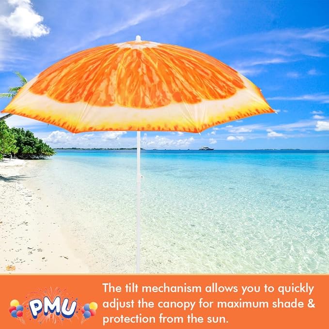 PMU 6.5 ft Beach Umbrella for Sand, Sun Shelter, Outdoor Sunshade Umbrellas for Patio Garden Beach Pool Backyard