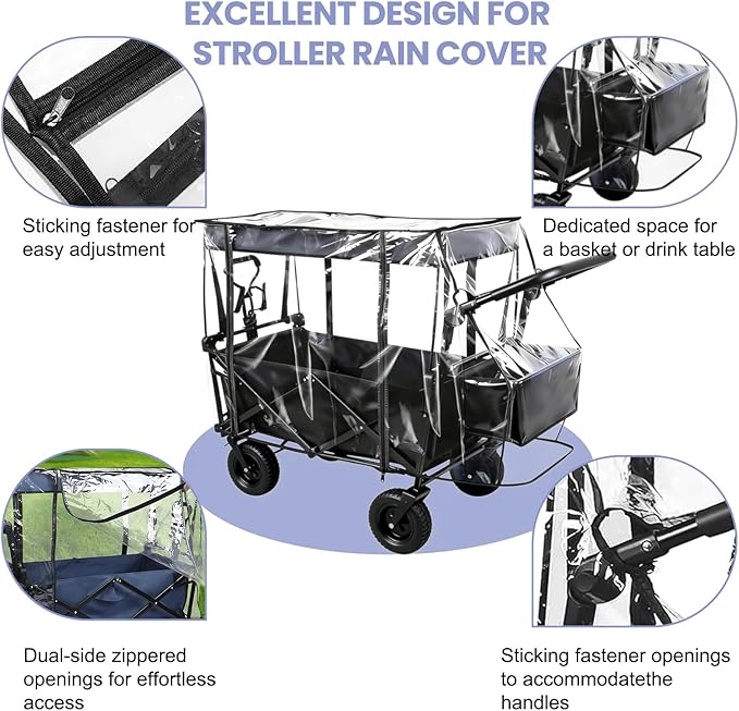 Rain Cover for Wagon Waterproof Canopy for Collapsible Folding Carts Strollers Wagon Cart Cover with Zippered Side Wagon Accessories for Camping Picnic Shopping Garden Outdoor Activities (Black)